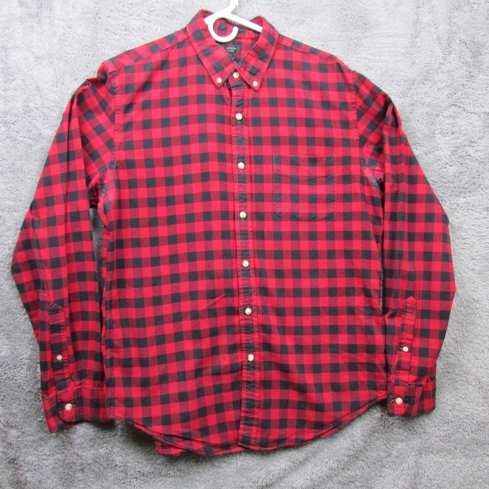 J.Crew Shirt Mens Large Red Black Buffalo Plaid Button Down Oxford Long Sleeve